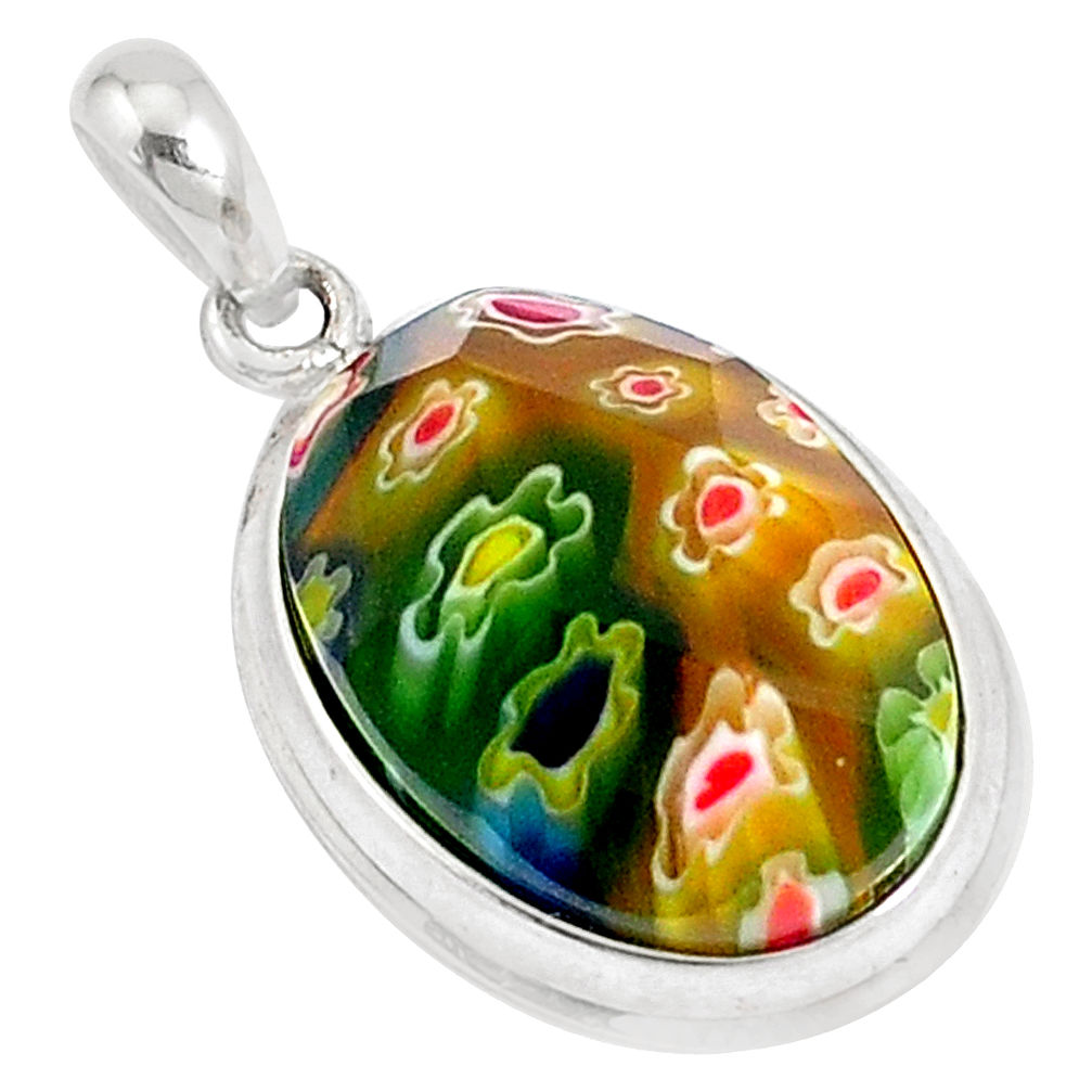 12.22cts multi color italian murano glass 925 sterling silver pendant c25762