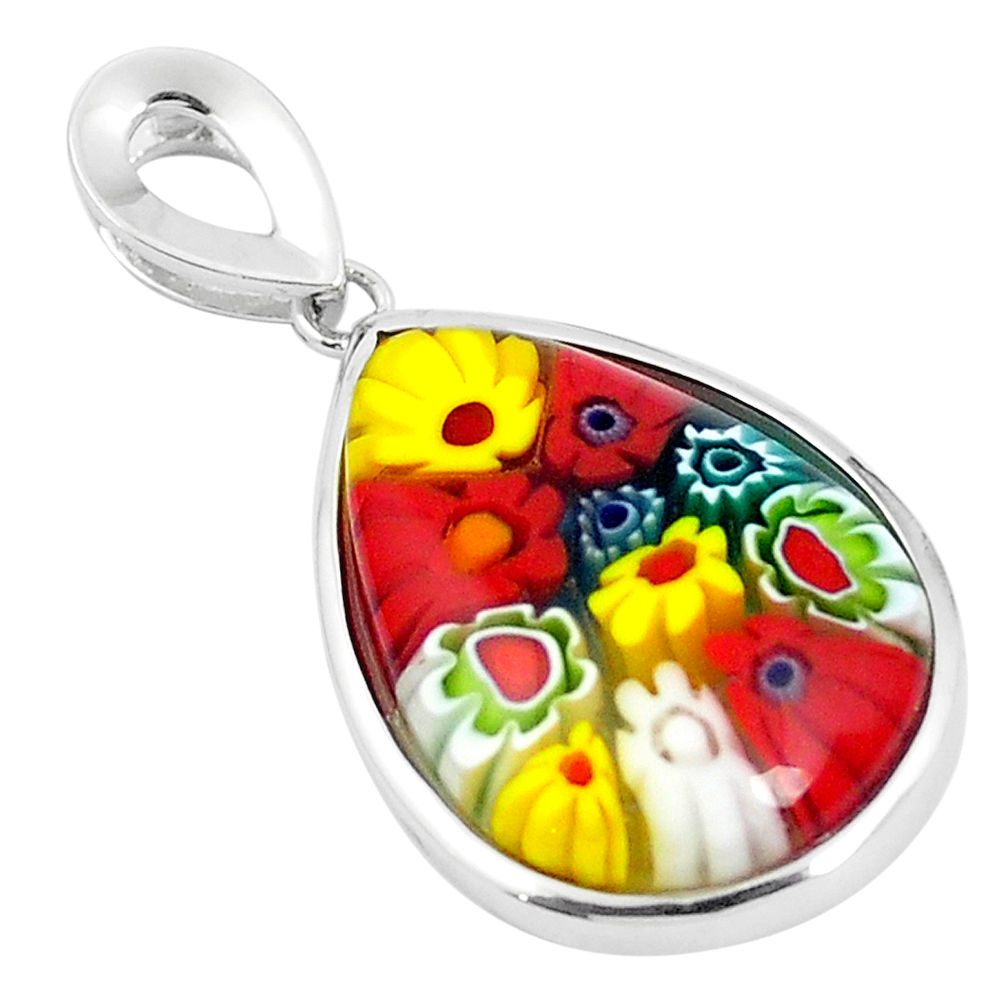 Multi color italian murano glass 925 sterling silver pendant c25839