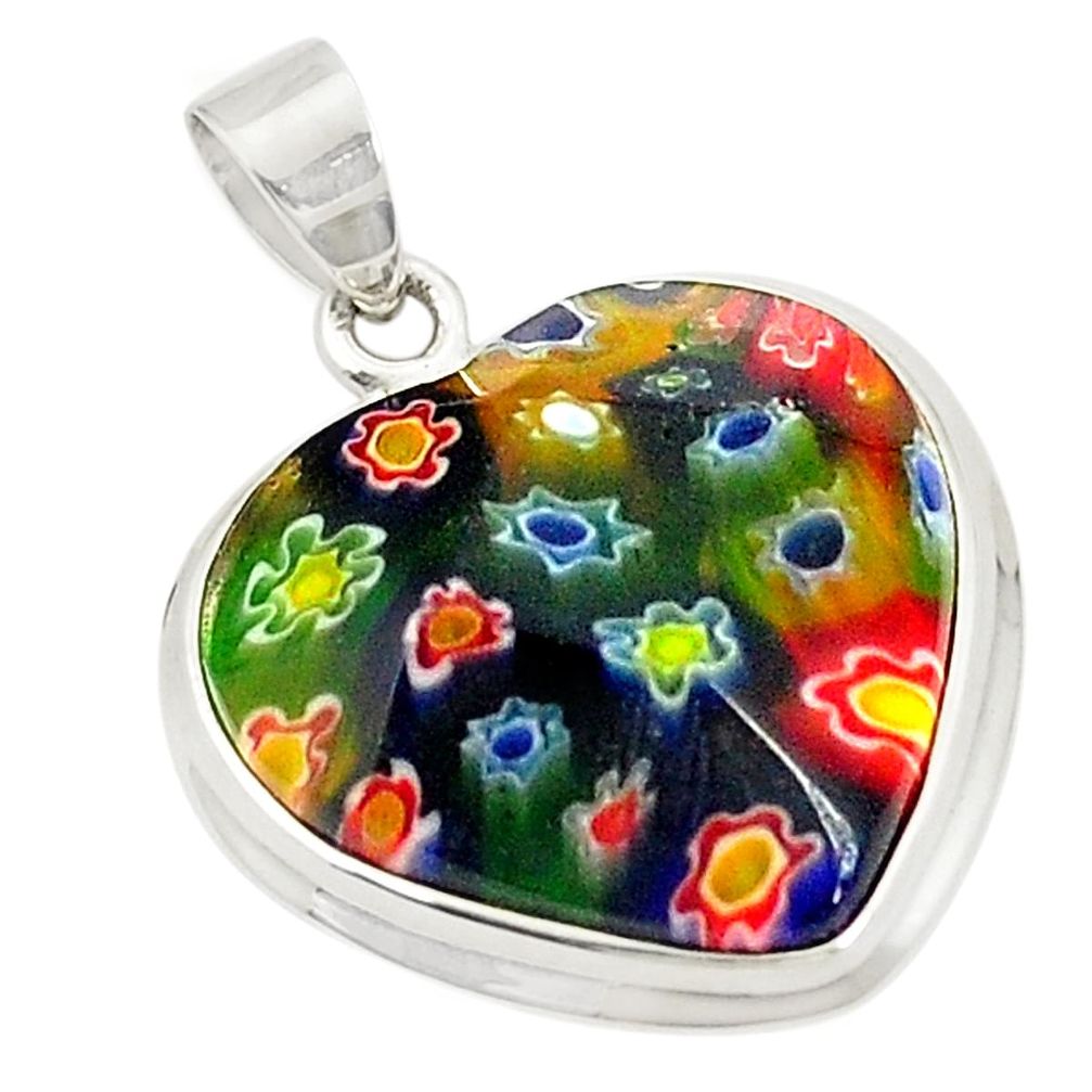 Multi color italian murano glass heart 925 sterling silver pendant c21609