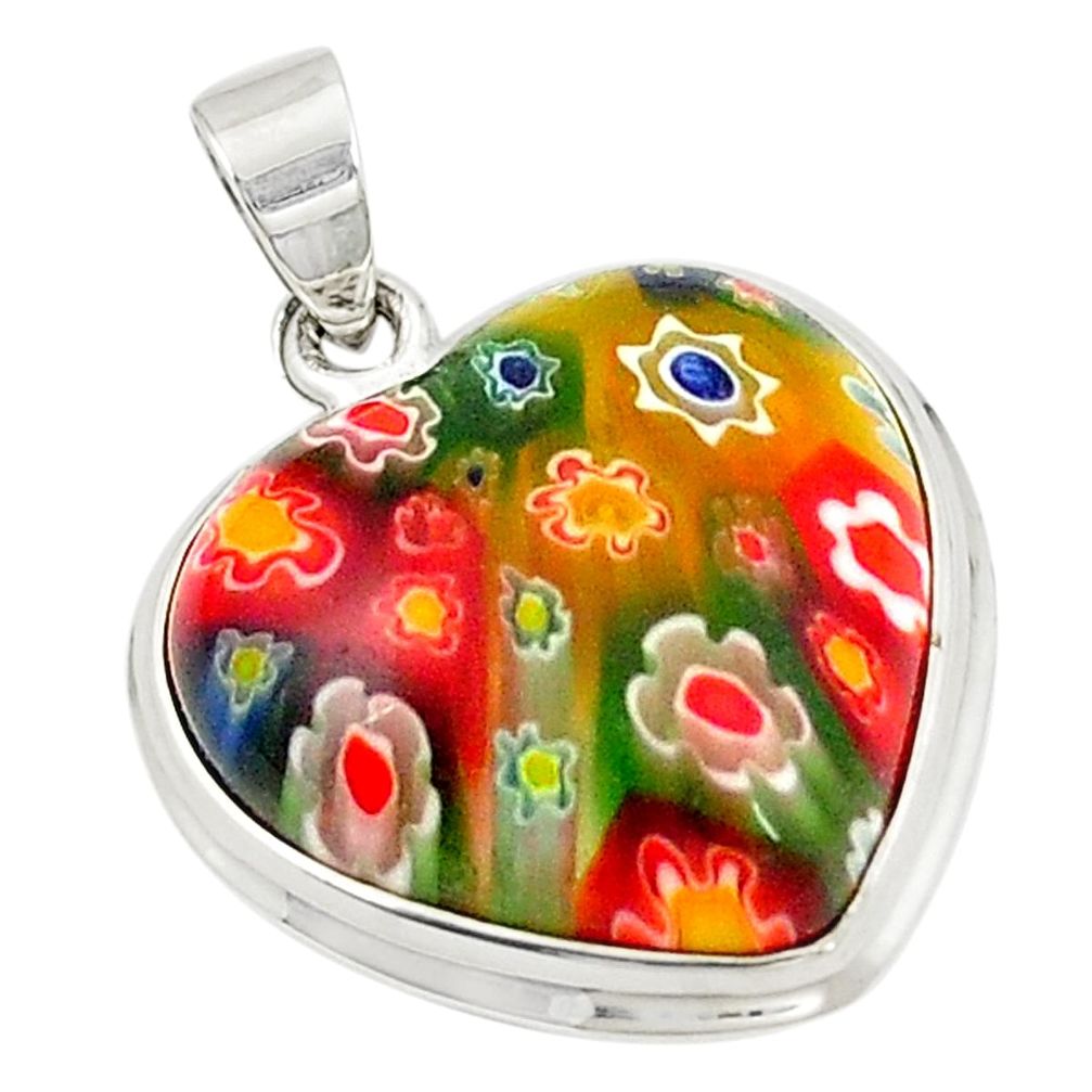 Multi color italian murano glass heart 925 sterling silver pendant c21617