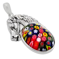 24.09cts multi color italian murano glass oval 925 silver horse pendant n20289