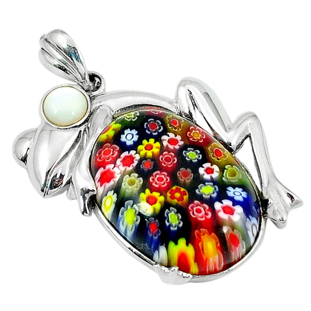 Multi color italian murano glass pearl 925 silver frog pendant c22544