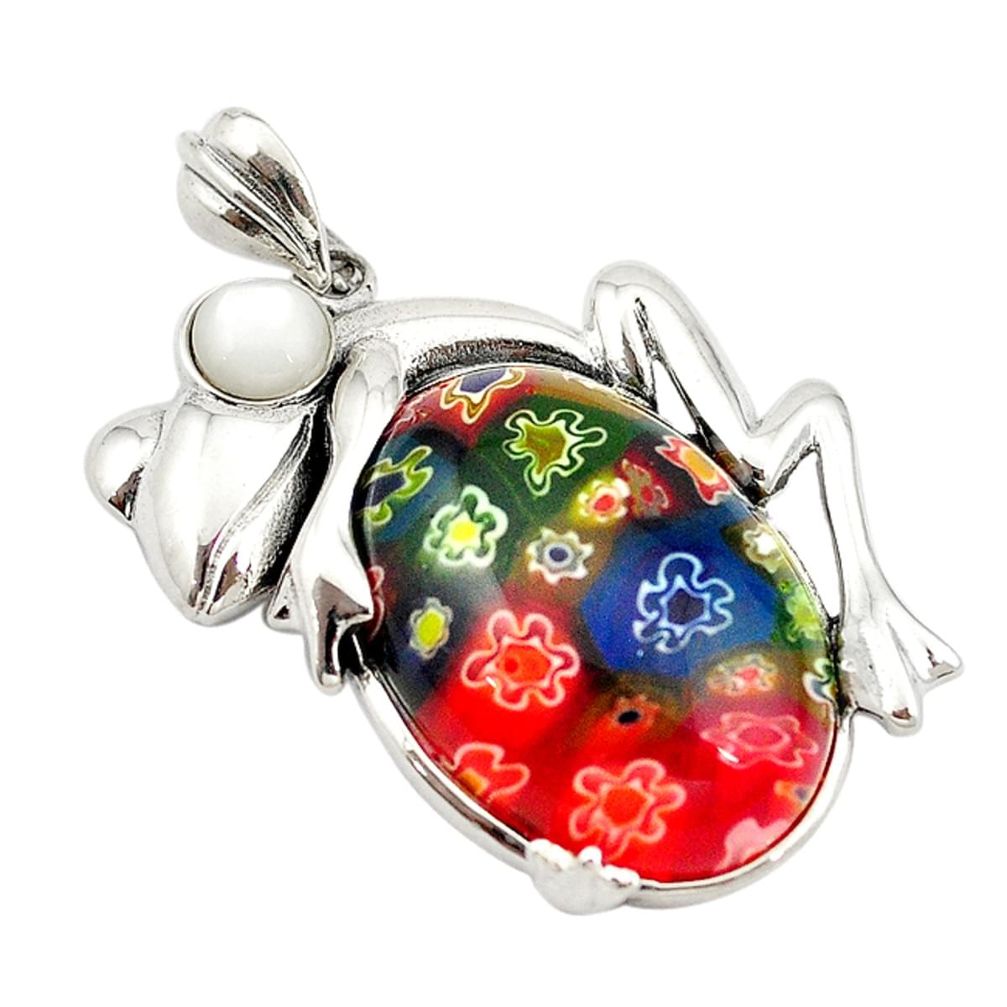 Multi color italian murano glass pearl 925 silver frog pendant jewelry c21638