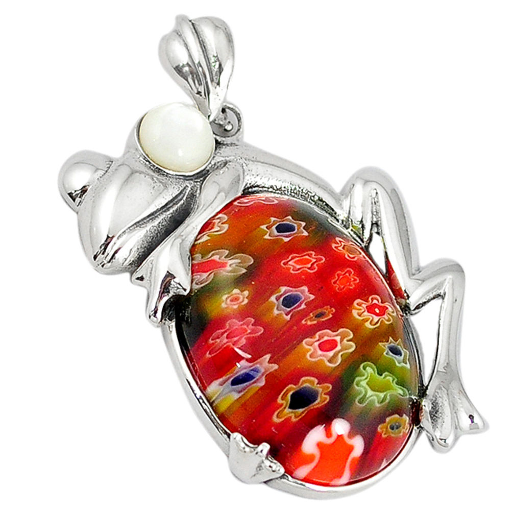 Multi color italian murano glass pearl 925 silver frog pendant jewelry c22535