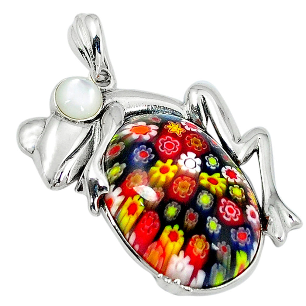 Multi color italian murano glass pearl 925 silver frog pendant jewelry c22539