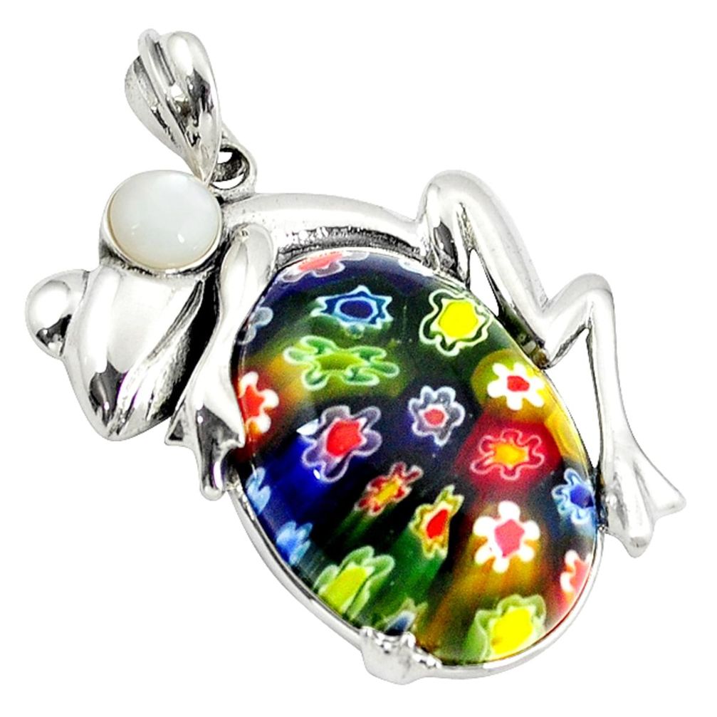 Multi color italian murano glass pearl 925 silver frog pendant jewelry c22545