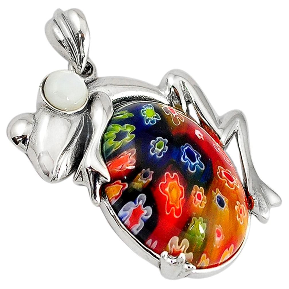 Multi color italian murano glass pearl 925 silver frog pendant jewelry c22549