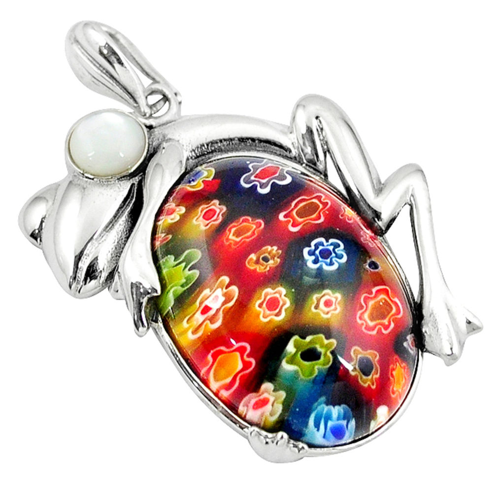 Multi color italian murano glass pearl 925 silver frog pendant jewelry c22554