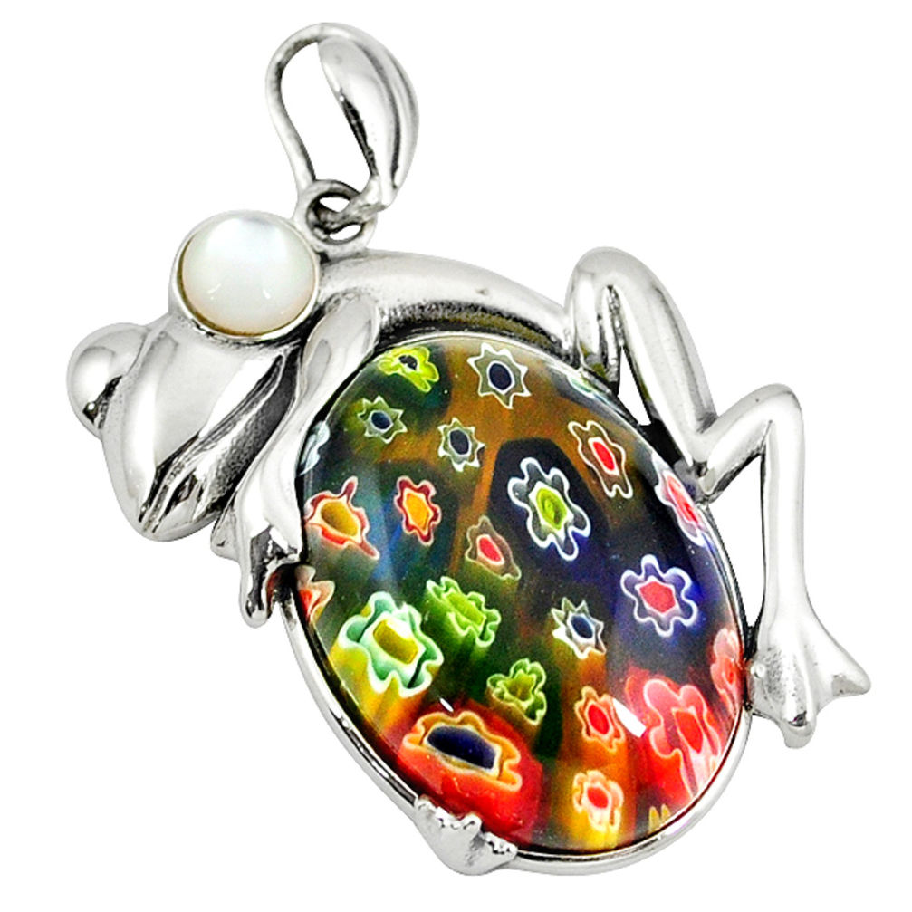 Multi color italian murano glass pearl 925 silver frog pendant jewelry c22555