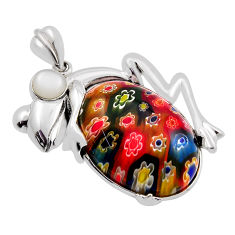 22.57cts multi color italian murano glass pearl 925 silver frog pendant n20119