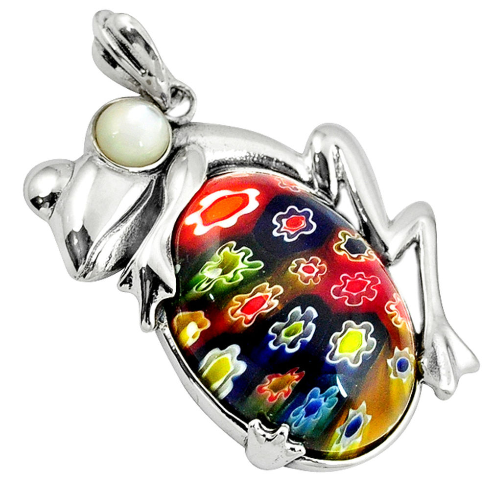 Multi color italian murano glass pearl 925 sterling silver frog pendant c22547