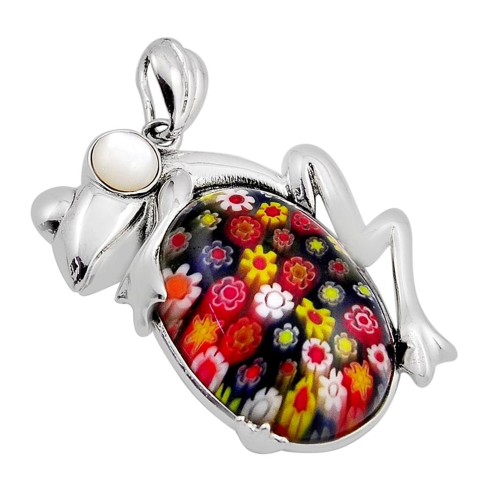 5.92cts multi color italian murano glass pearl sterling silver pendant n20283