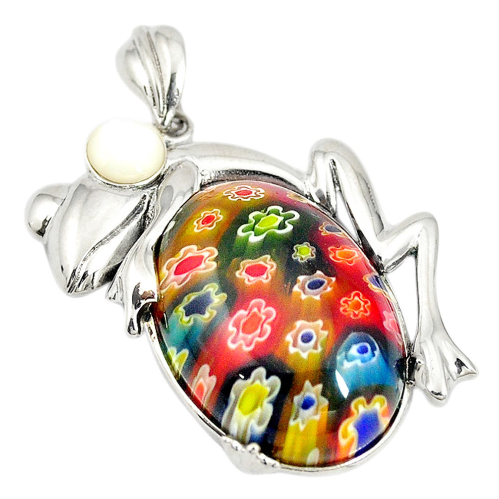 Multi color italian murano glass white pearl 925 silver frog pendant c21625