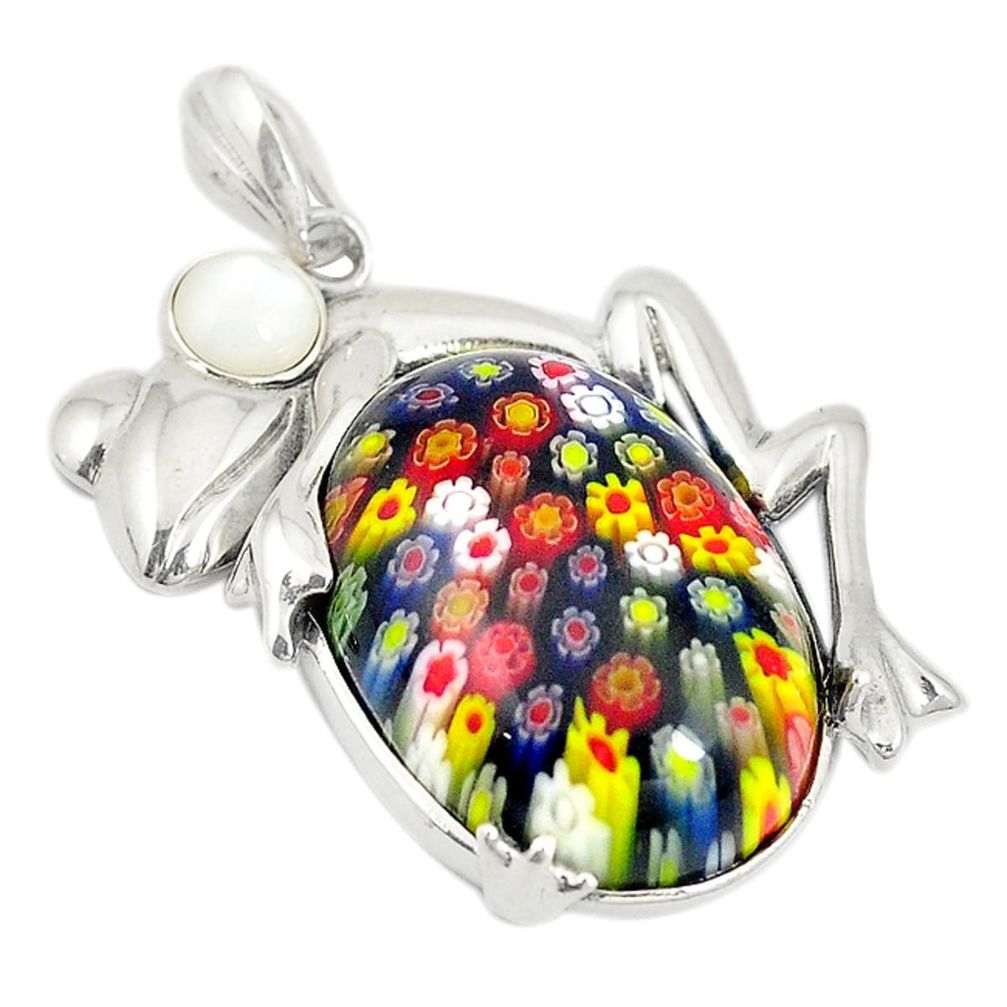Multi color italian murano glass white pearl 925 silver frog pendant c21627