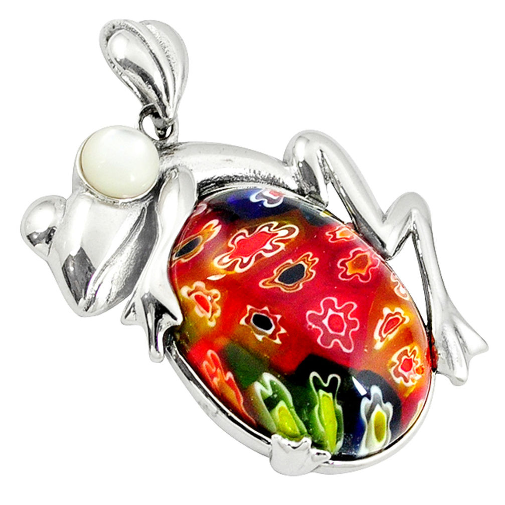 Multi color italian murano glass white pearl 925 silver frog pendant c22558