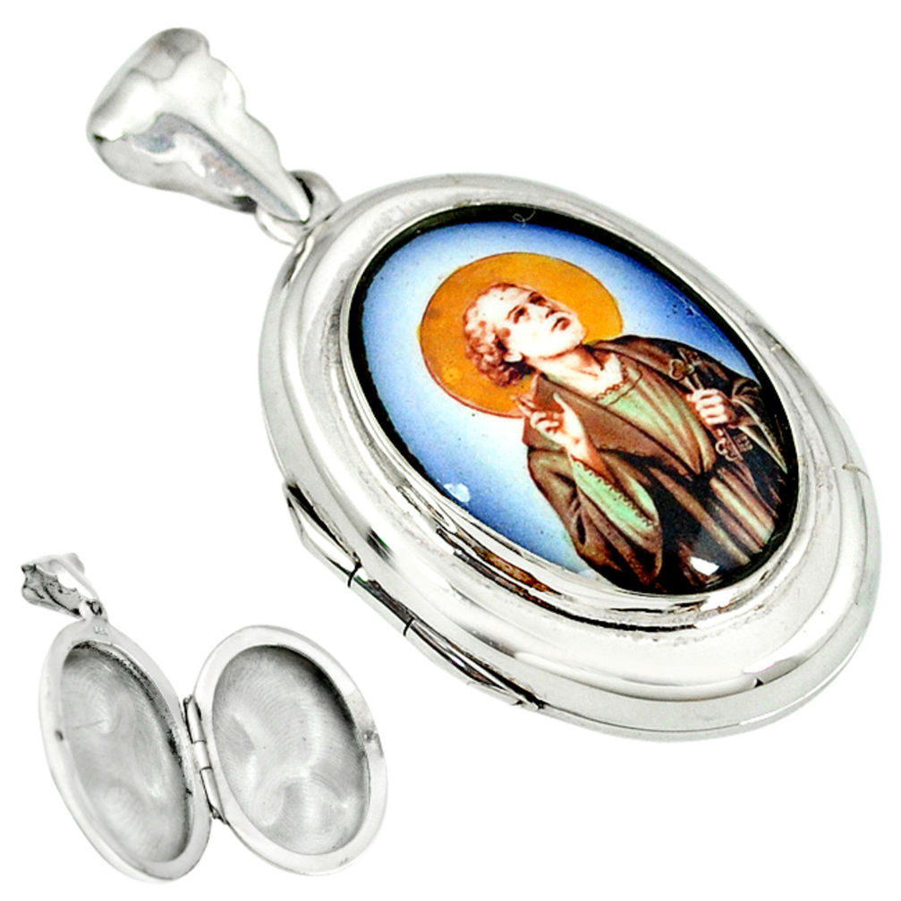 Multi color jesus cameo 925 sterling silver locket pendant jewelry c22634