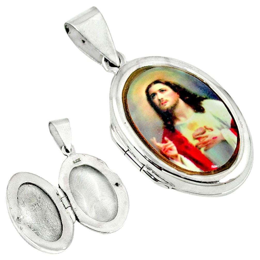 Multi color jesus cameo 925 sterling silver locket pendant jewelry c22651