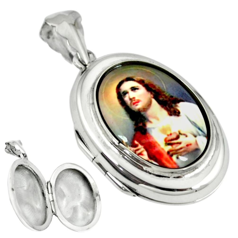 Multi color jesus cameo 925 sterling silver locket pendant jewelry c22674