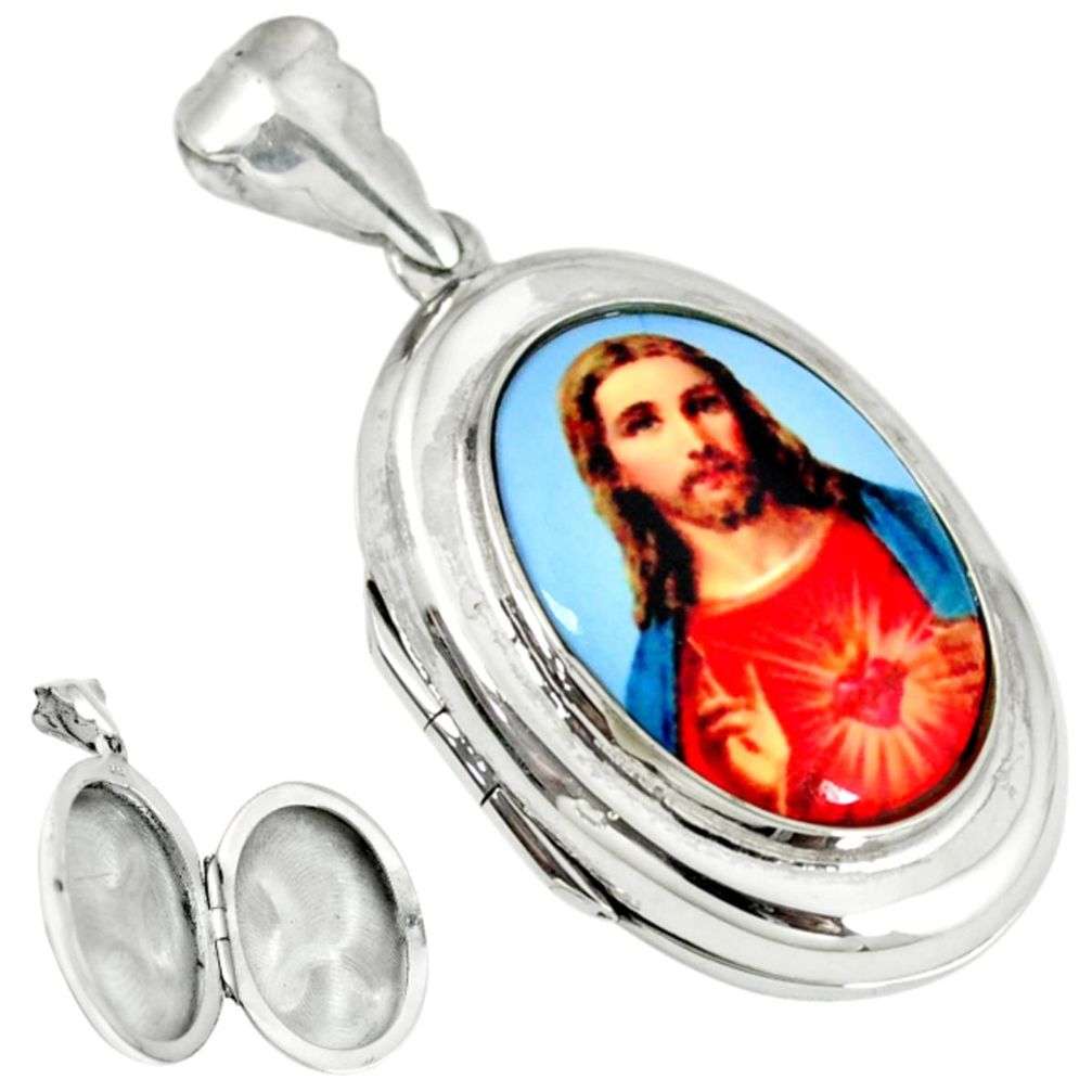 Multi color jesus cameo 925 sterling silver locket pendant jewelry c22691