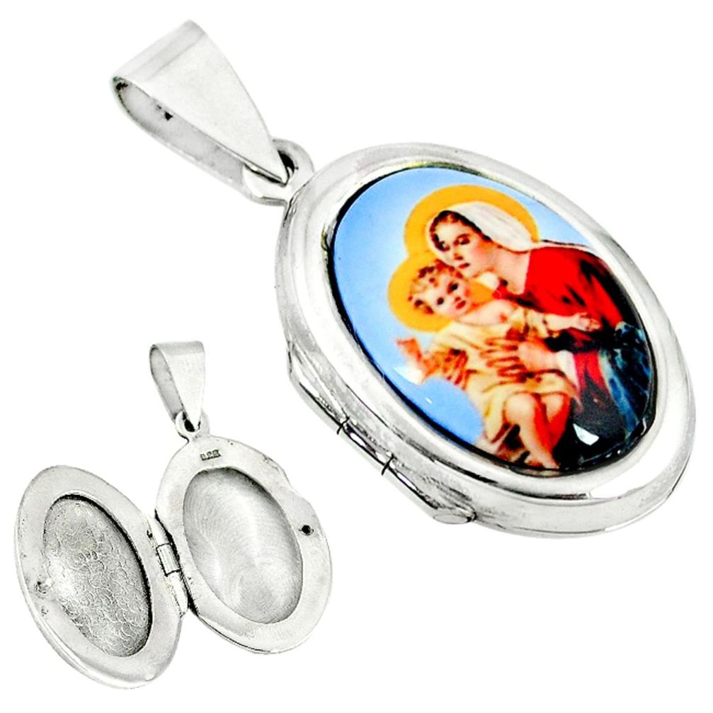 Multi color mother baby love cameo 925 silver locket pendant jewelry c22603