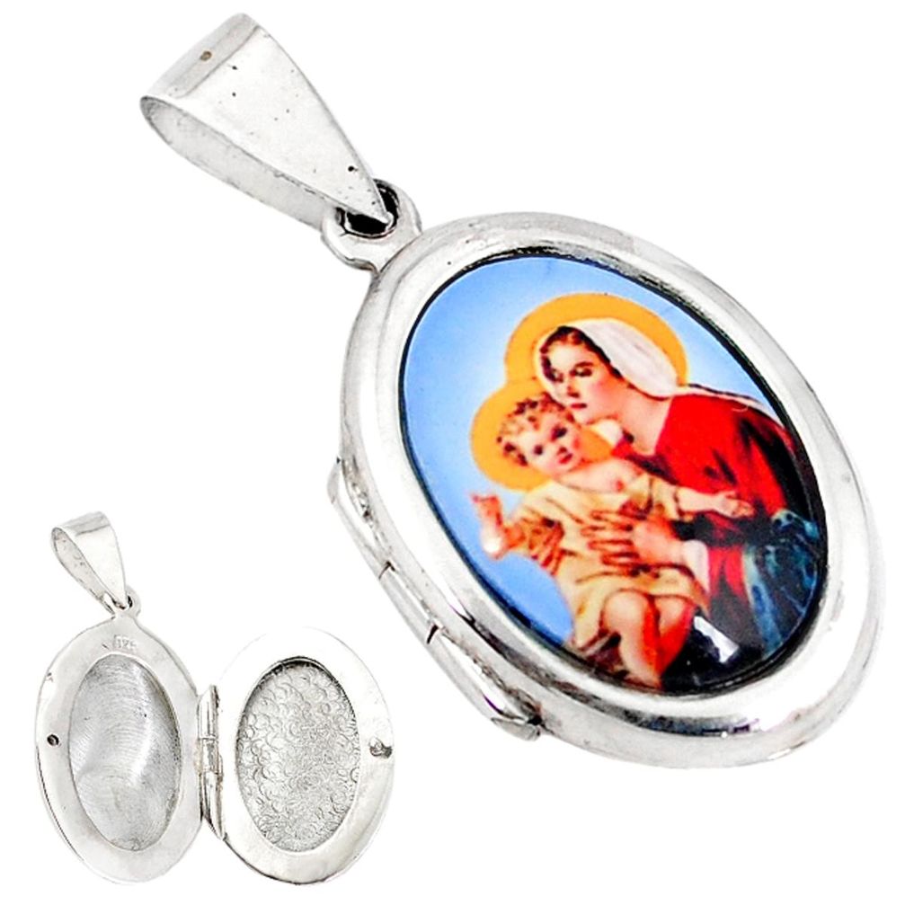 Multi color mother baby love cameo 925 silver prayer box pendant jewelry c22612