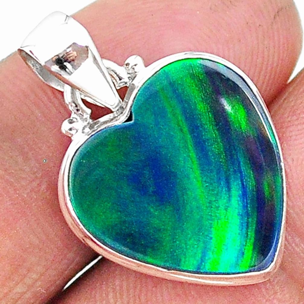 7.18cts multi color northern lights aurora opal (lab) 925 silver pendant t16854