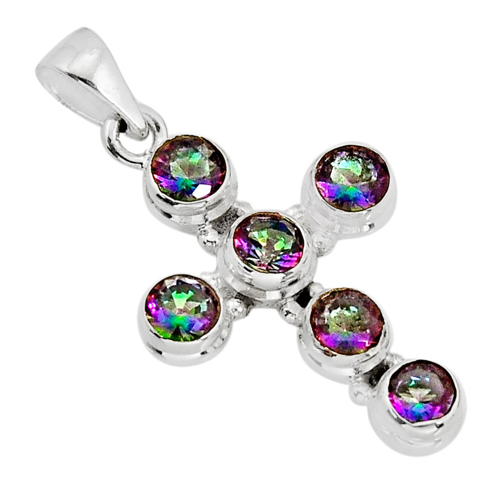 4.70cts multi color rainbow topaz 925 sterling silver holy cross pendant y76833