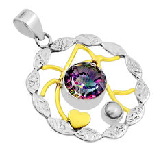 5.81cts multi color rainbow topaz round pearl 925 silver gold pendant n25645