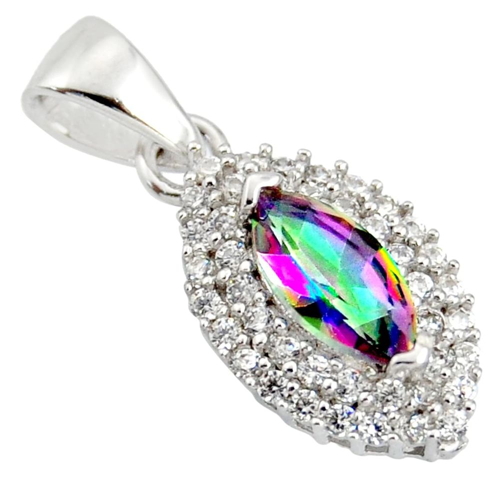 3.29cts multi color rainbow topaz white topaz 925 sterling silver pendant c9723