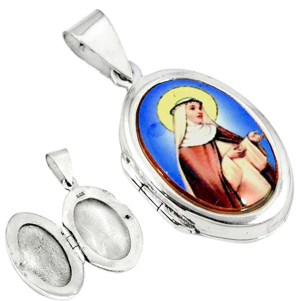 Multi color saint mary cameo 925 sterling silver locket pendant jewelry c22606