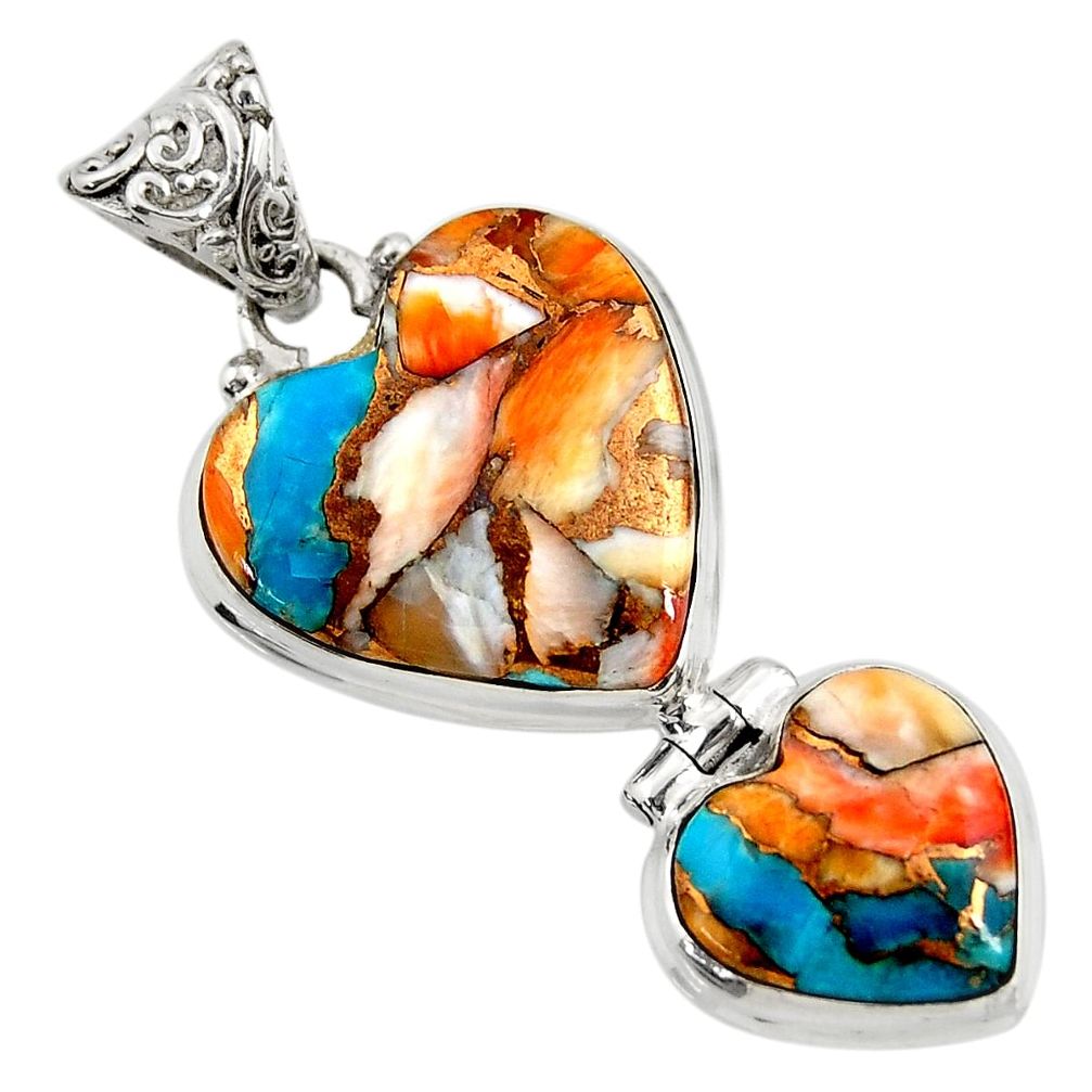 19.23cts multi color spiny oyster arizona turquoise 925 silver pendant d41762