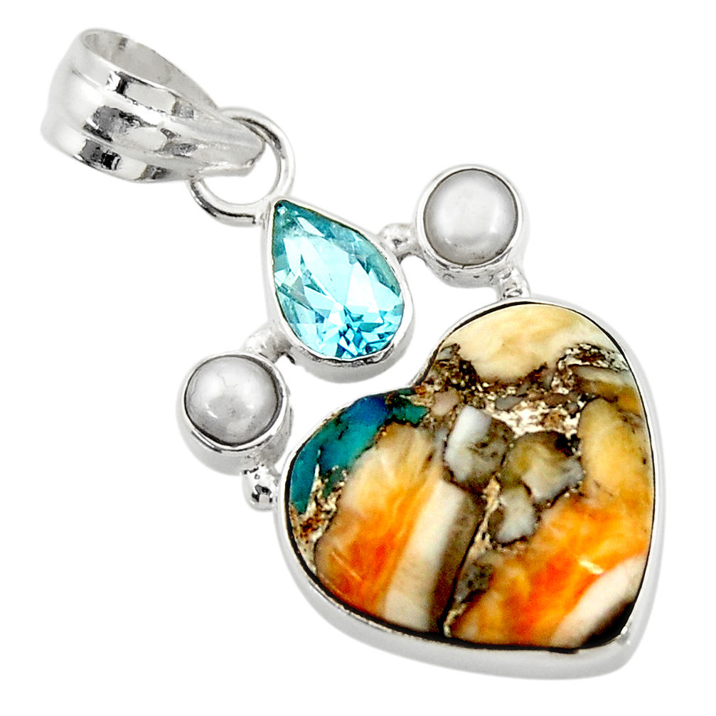 12.18cts multi color spiny oyster arizona turquoise 925 silver pendant d41768