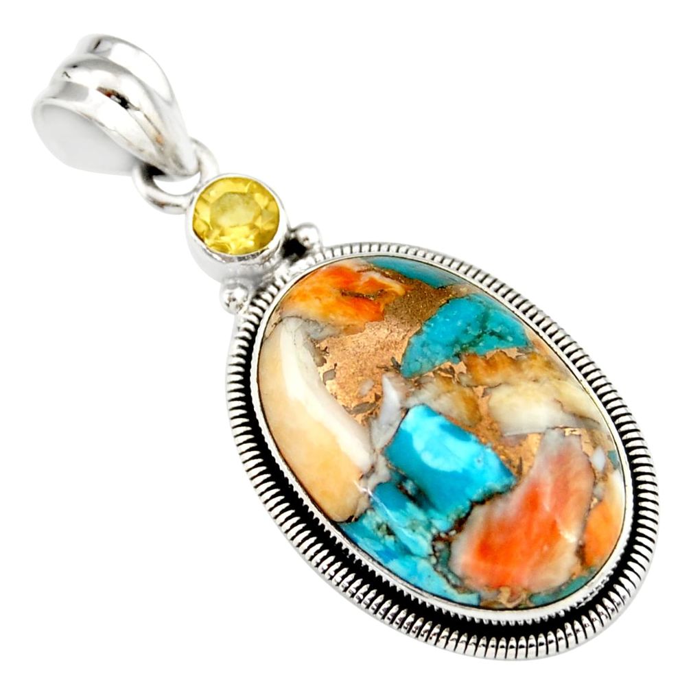 22.02cts multi color spiny oyster arizona turquoise 925 silver pendant r20038