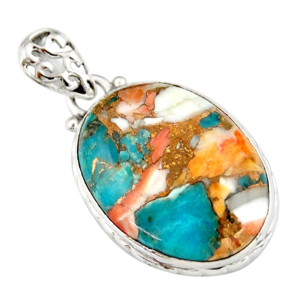17.22cts multi color spiny oyster arizona turquoise 925 silver pendant r20039
