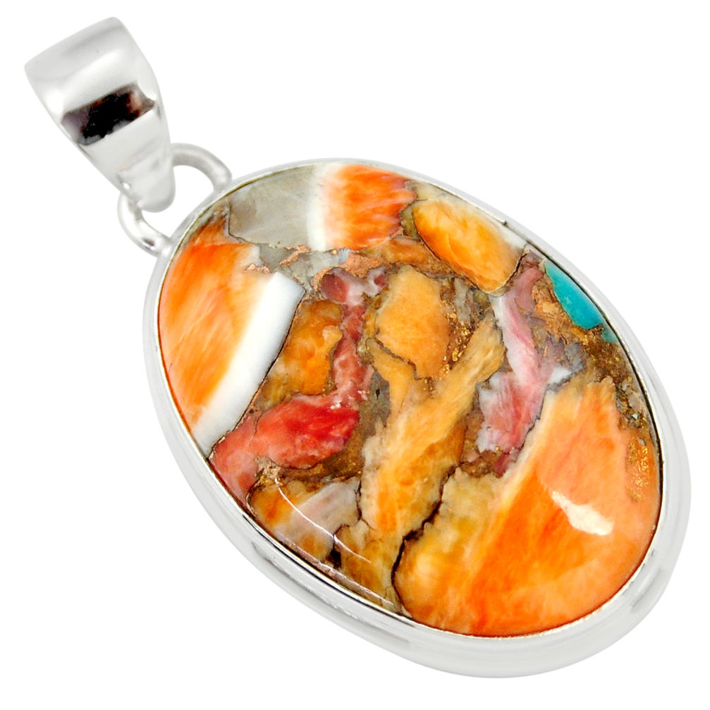 20.65cts multi color spiny oyster arizona turquoise 925 silver pendant r36483