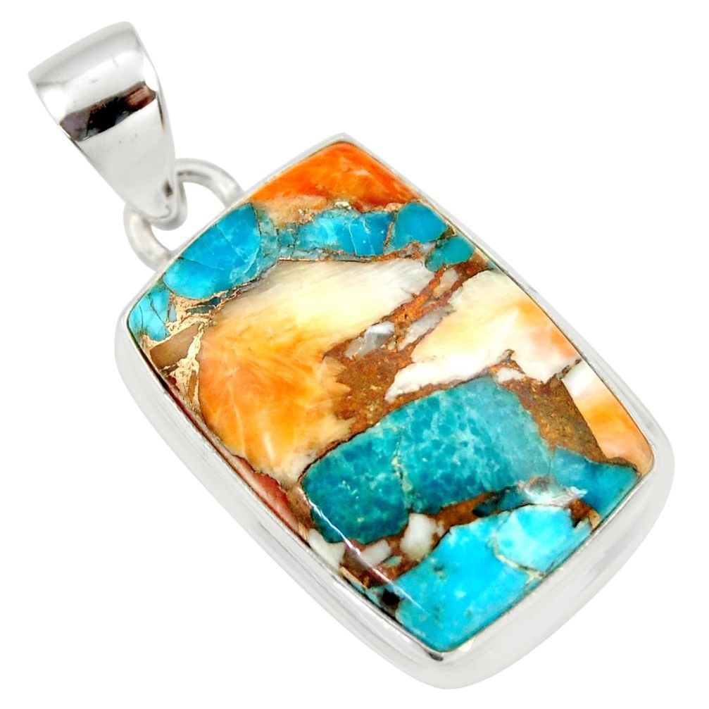 16.18cts multi color spiny oyster arizona turquoise 925 silver pendant r36489