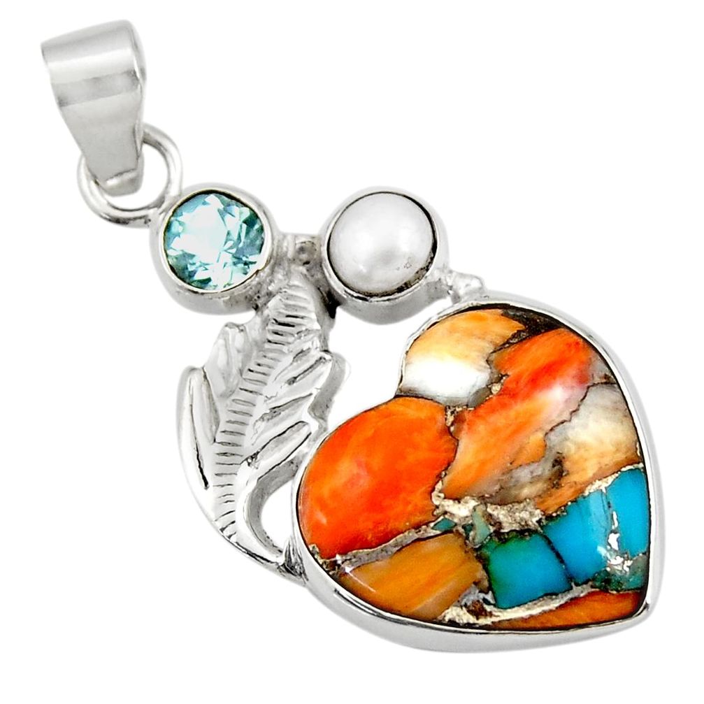 11.20cts multi color spiny oyster arizona turquoise pearl silver pendant d41765