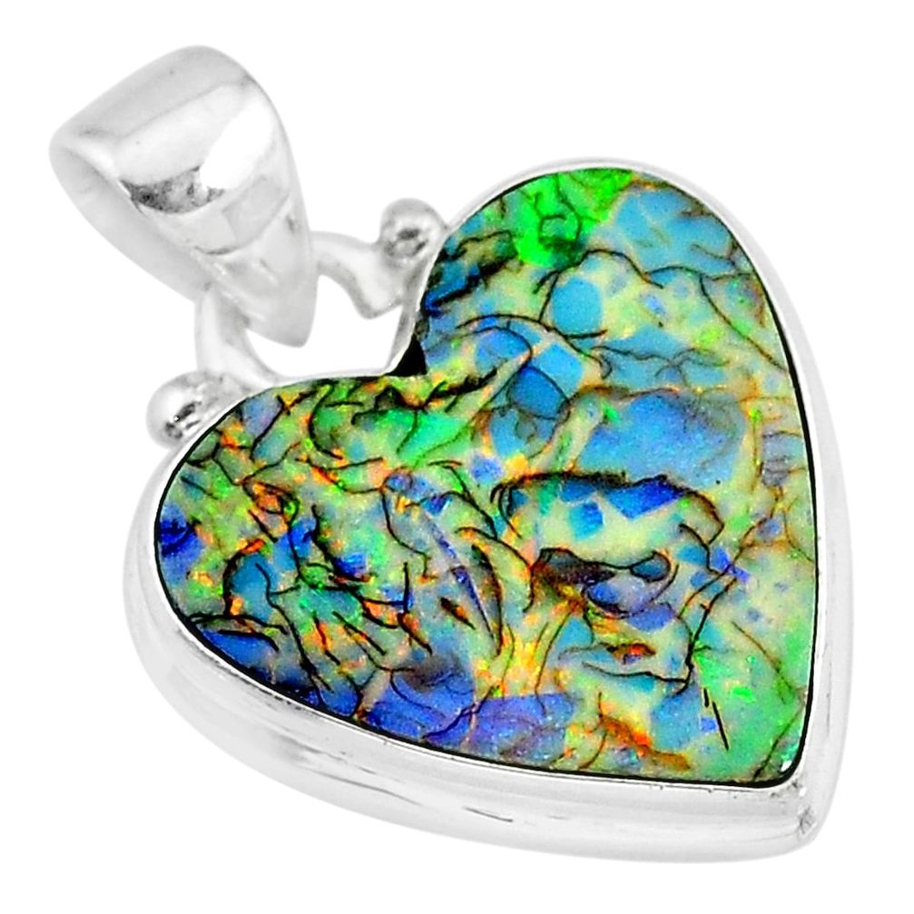 8.12cts multi color sterling opal 925 sterling silver heart pendant r92521