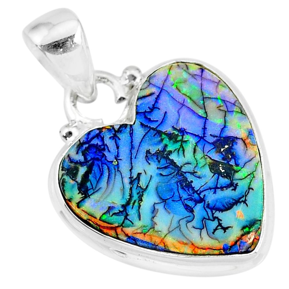 7.63cts multi color sterling opal 925 sterling silver heart pendant r92567