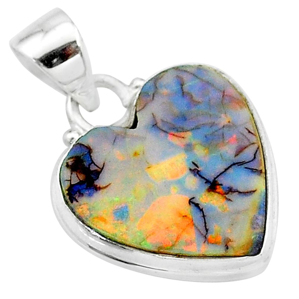 6.50cts multi color sterling opal 925 sterling silver heart pendant t13797