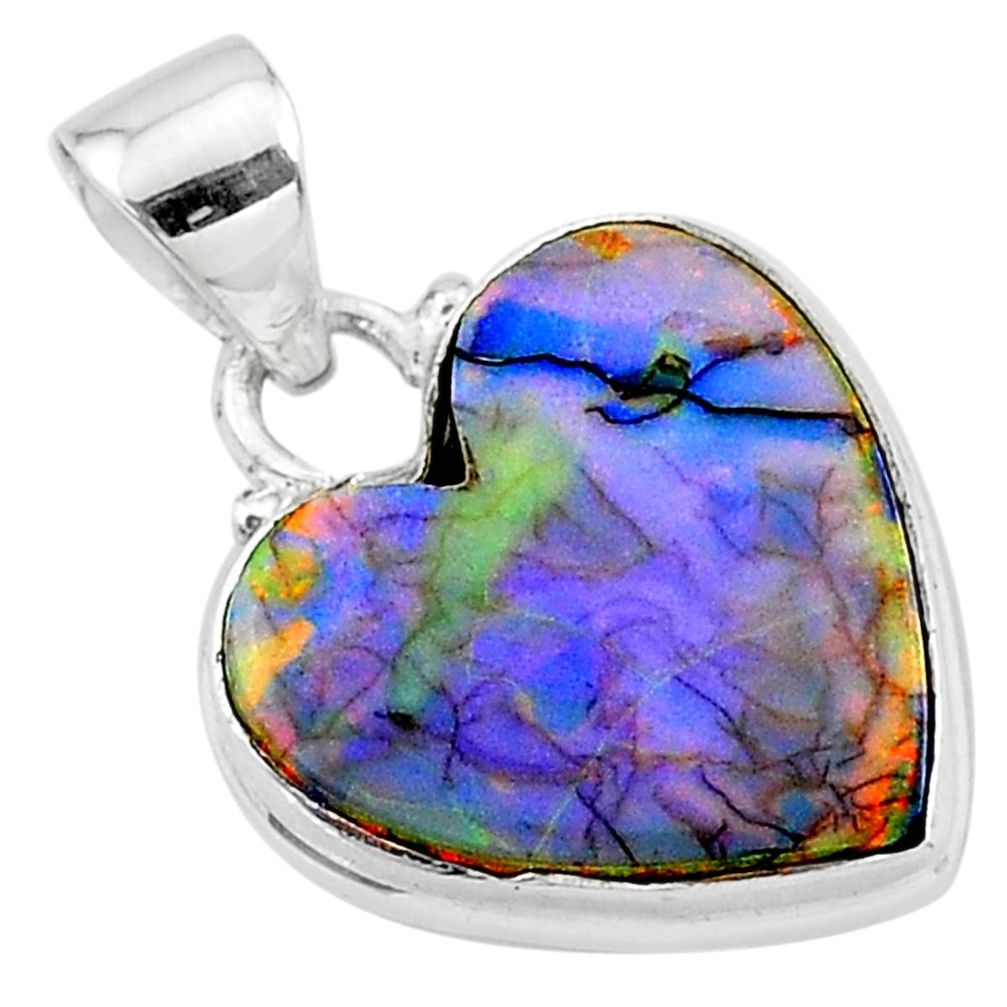 6.25cts multi-color sterling opal 925 sterling silver heart pendant t13802