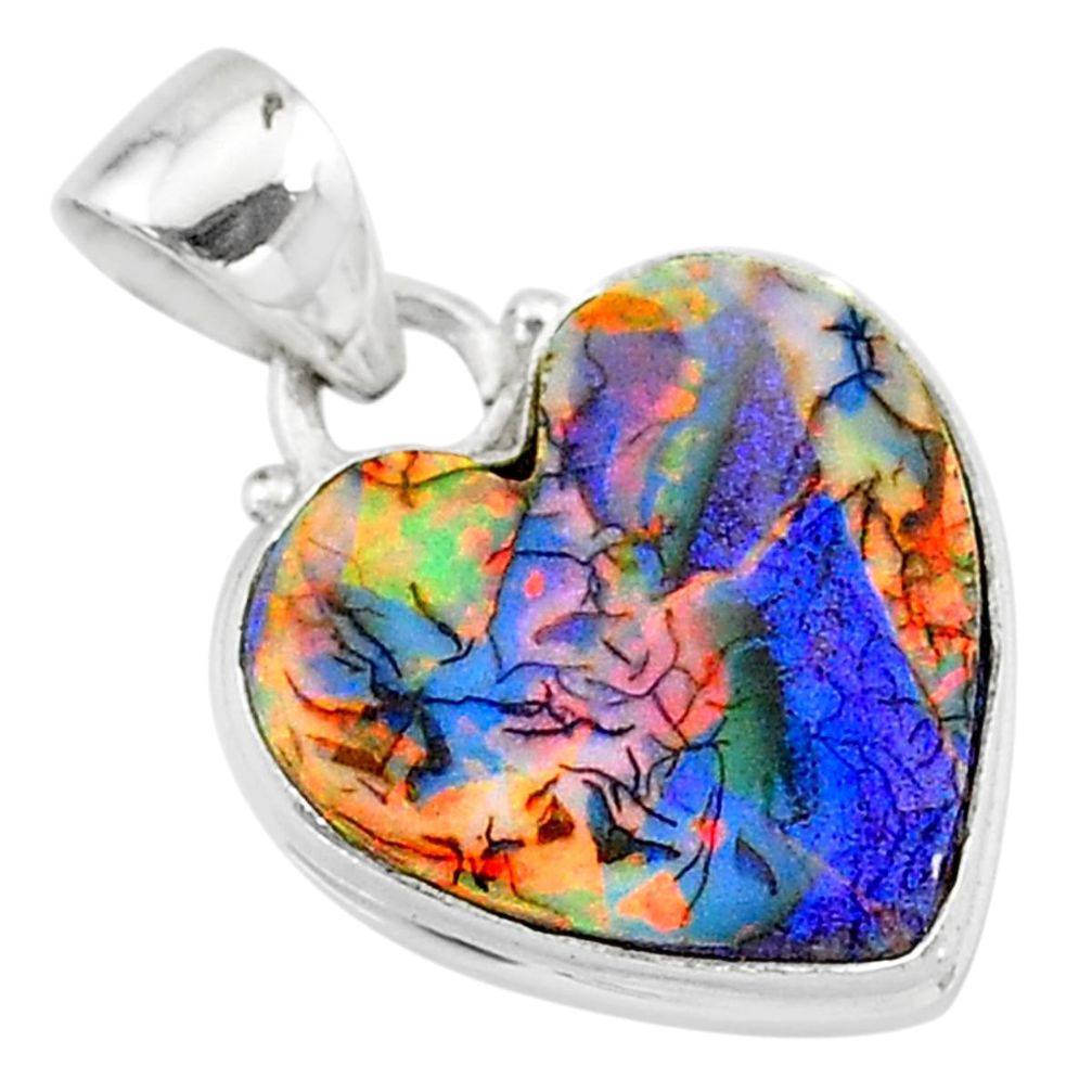 6.19cts multi color sterling opal 925 sterling silver heart pendant t13812