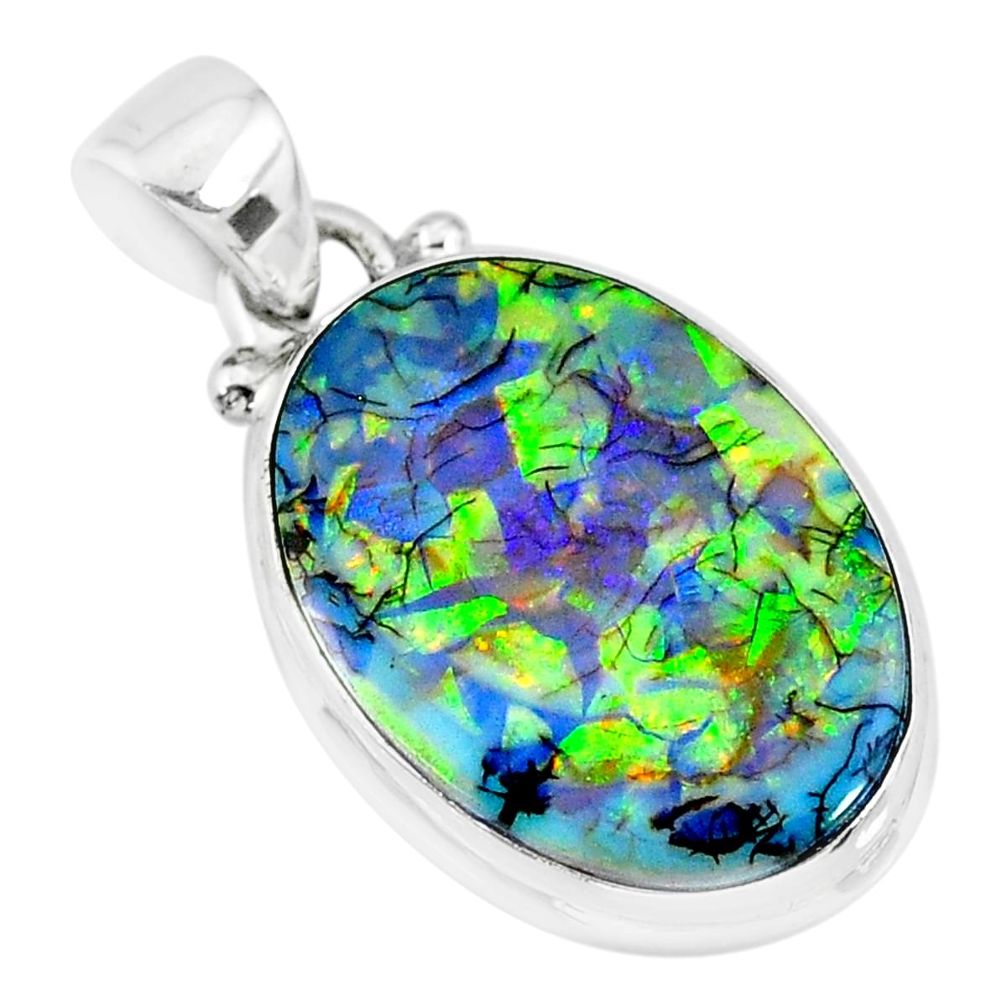 8.84cts multi color sterling opal 925 sterling silver handmade pendant r92545
