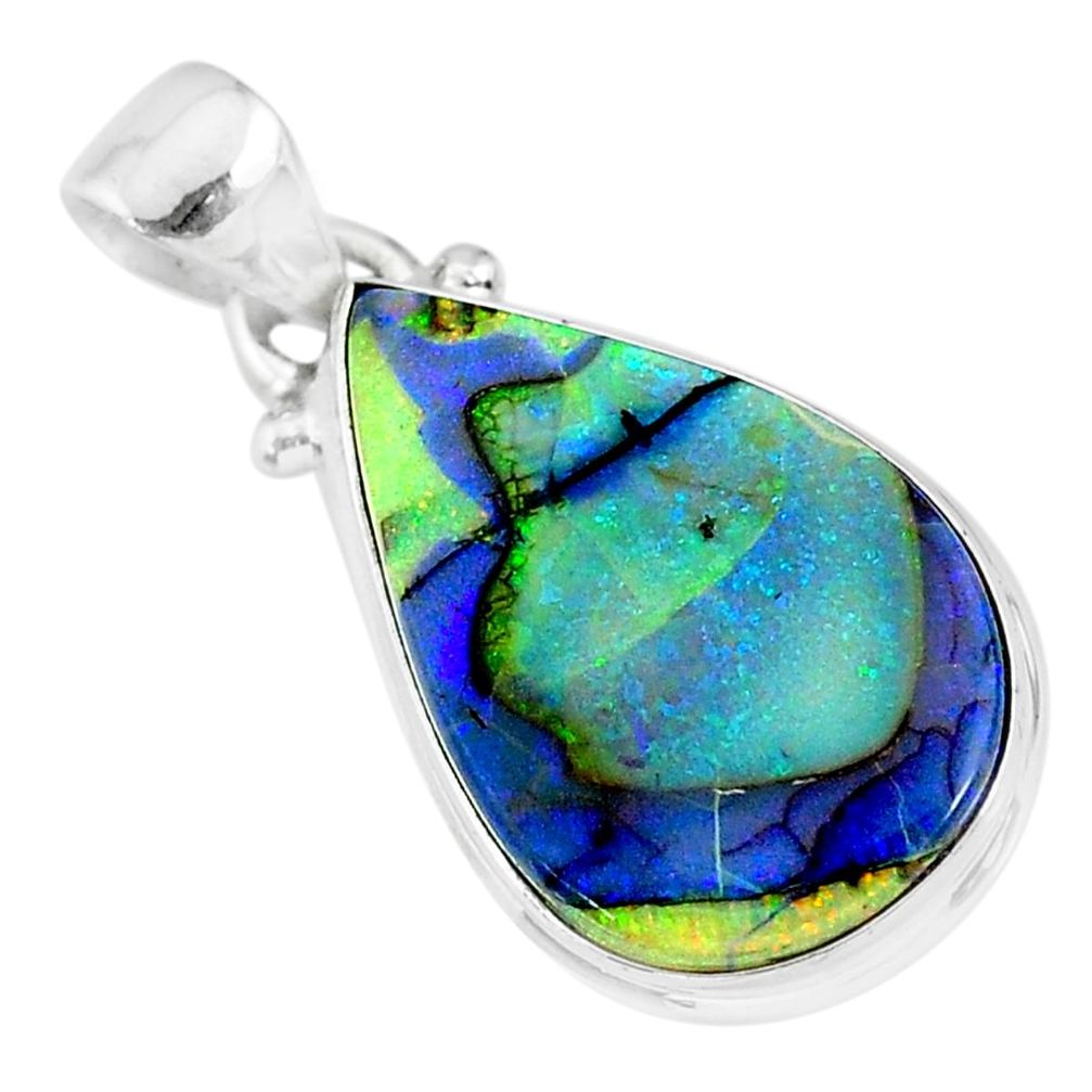 7.96cts multi color sterling opal 925 sterling silver handmade pendant r92552