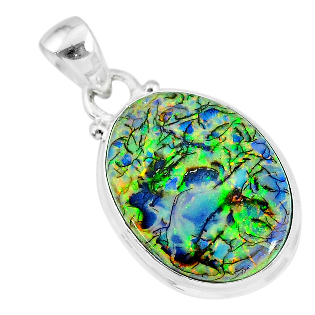 8.87cts multi color sterling opal 925 sterling silver handmade pendant r92562