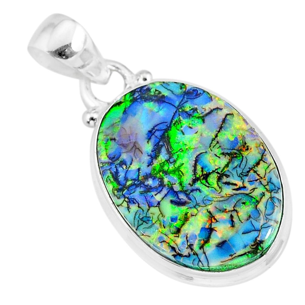 10.69cts multi color sterling opal 925 sterling silver handmade pendant r92583