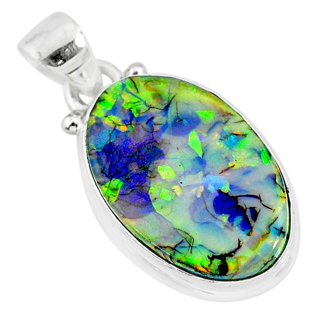 8.03cts multi color sterling opal 925 sterling silver handmade pendant r92591