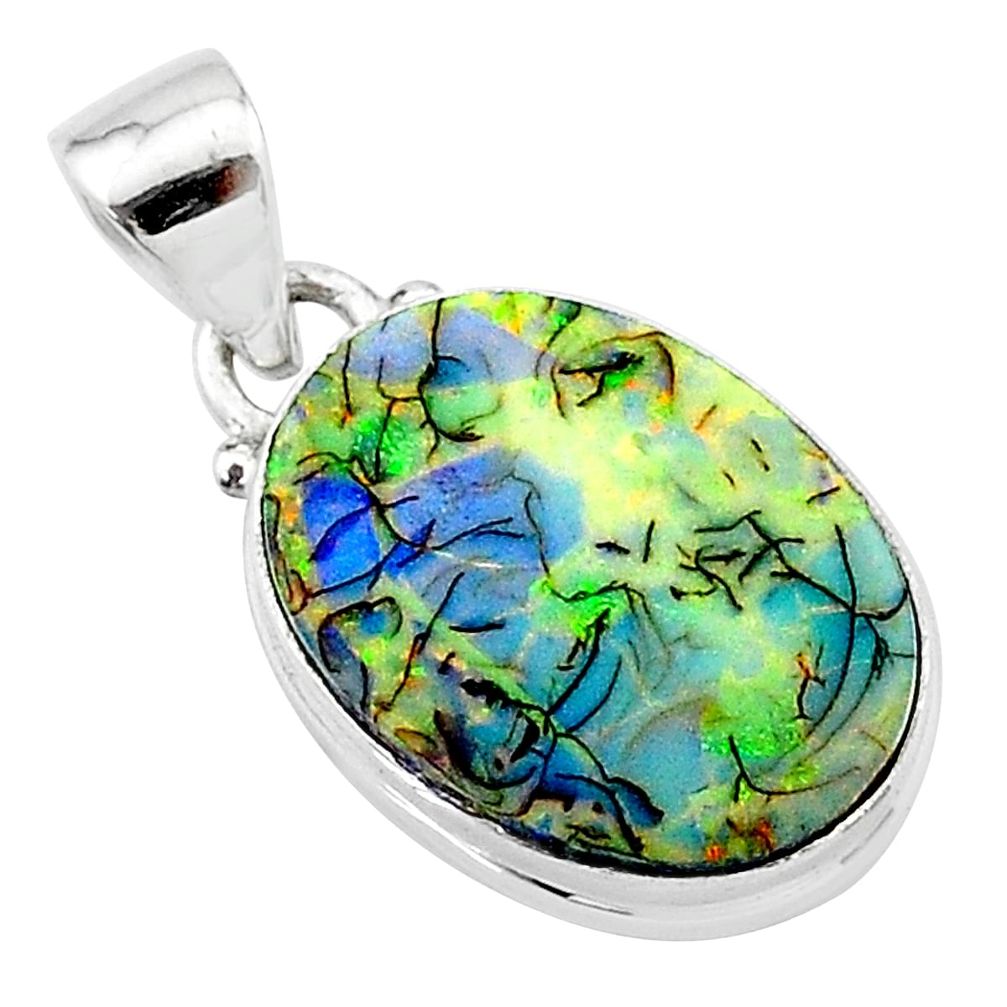 6.19cts multi color sterling opal 925 sterling silver pendant jewelry t13686