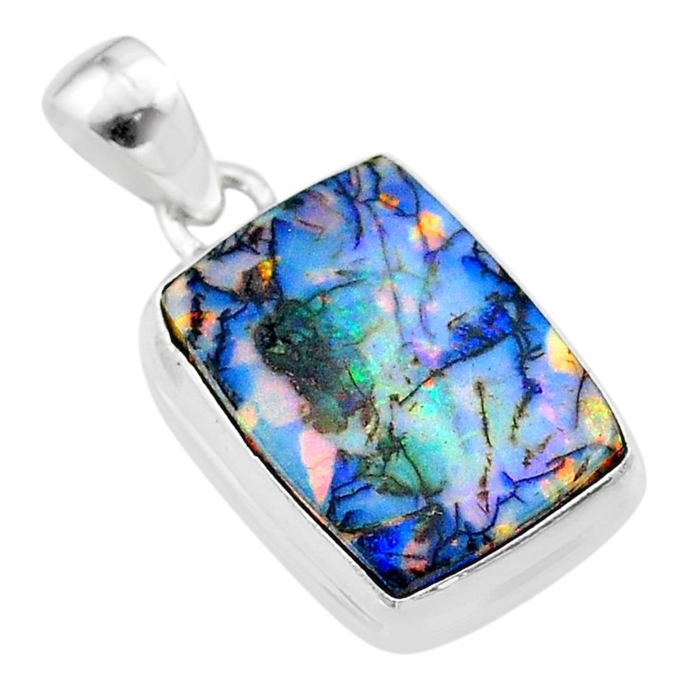 7.65cts multi color sterling opal 925 sterling silver pendant jewelry t45220