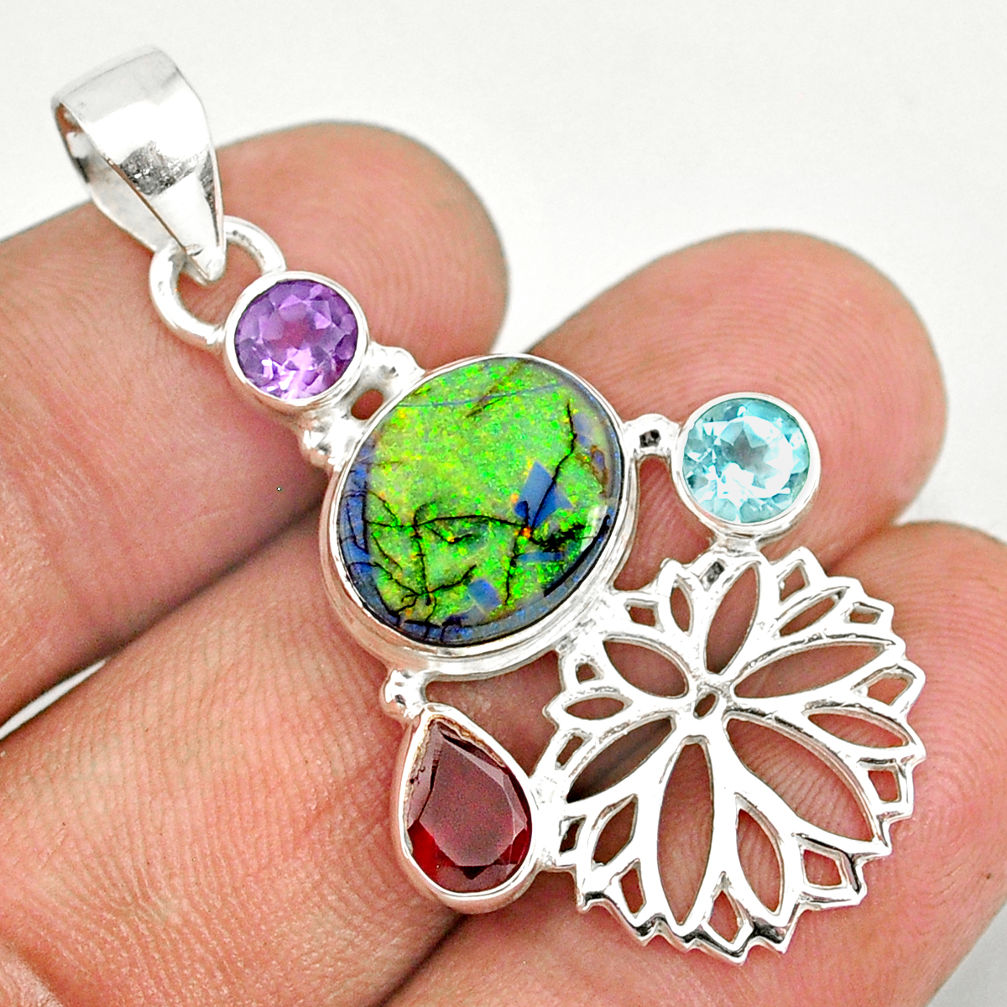 7.90cts multi color sterling opal amethyst 925 sterling silver pendant r84553